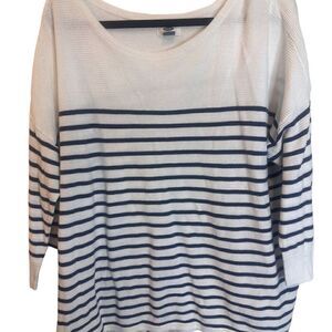 Old Navy Women's XXL Blue Striped Boat Neck 3/4 Sleeve T-Shirt Casual Top